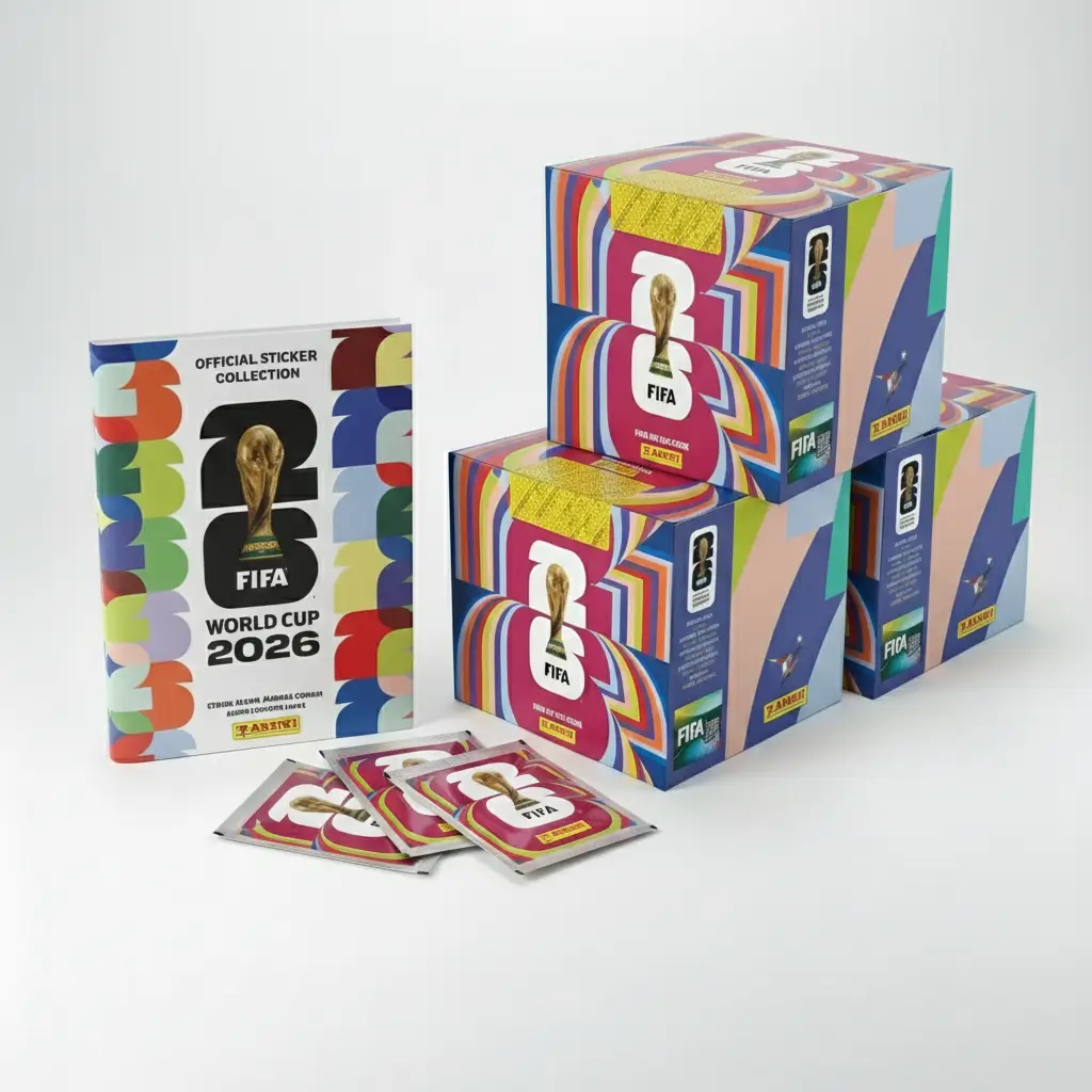 Álbum oficial Copa do Mundo 2026 Panini capa dura com pacotes de figurinhas dourados