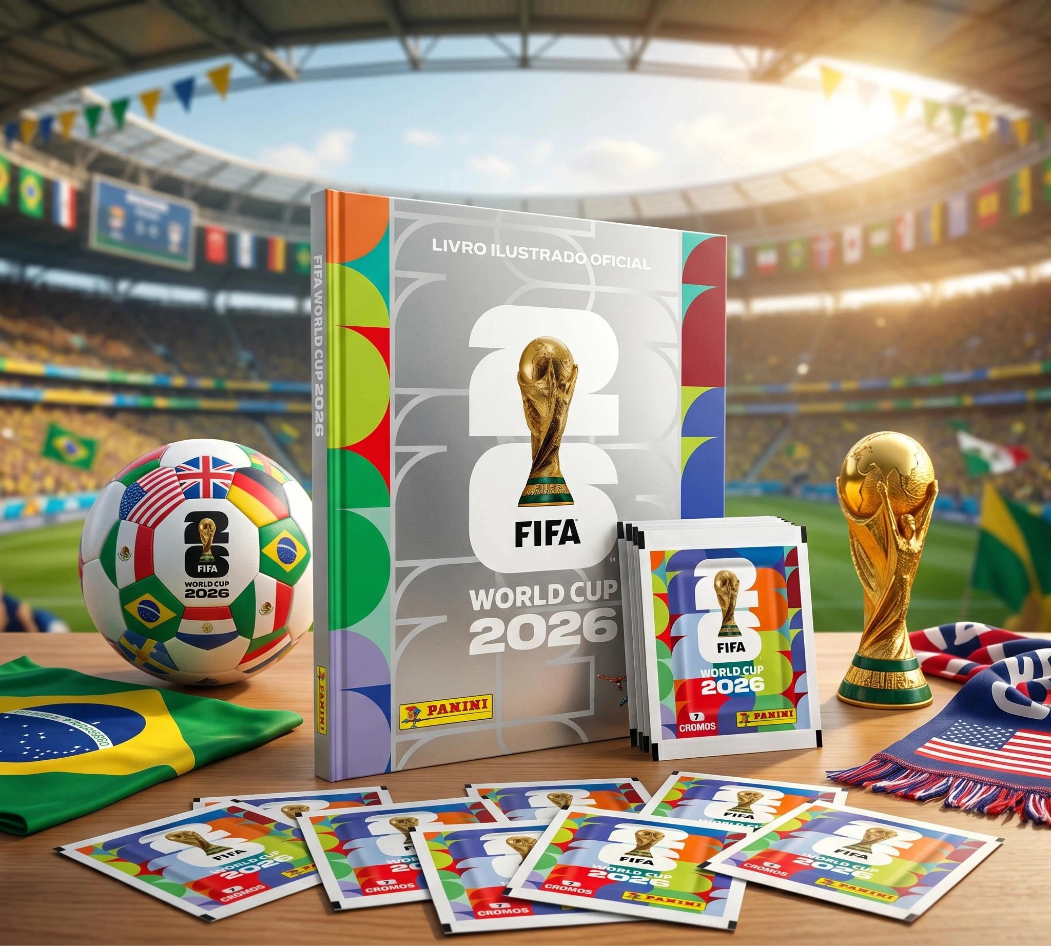 Kit Campeão em destaque — caixa álbum Prata e pacotes Panini Copa 2026